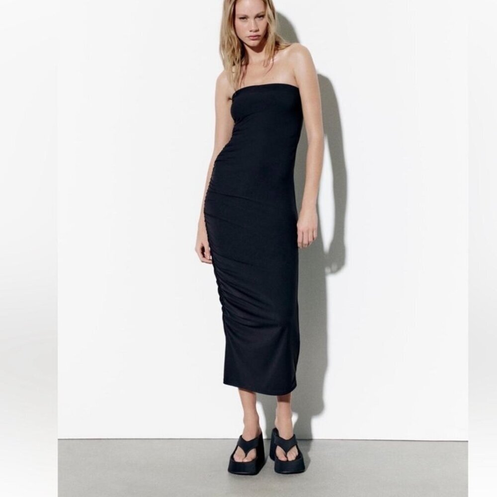 ZARA DRAPED MIDI DRESS NWT